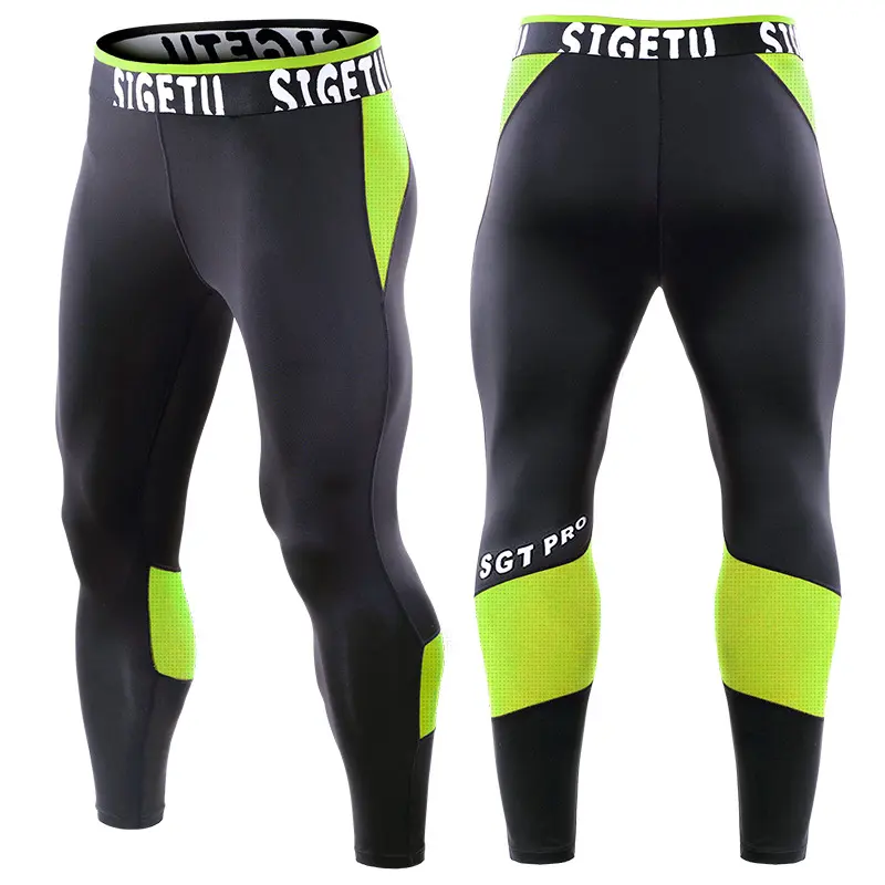 Men's Compression Leggings Black & Neon Yellow