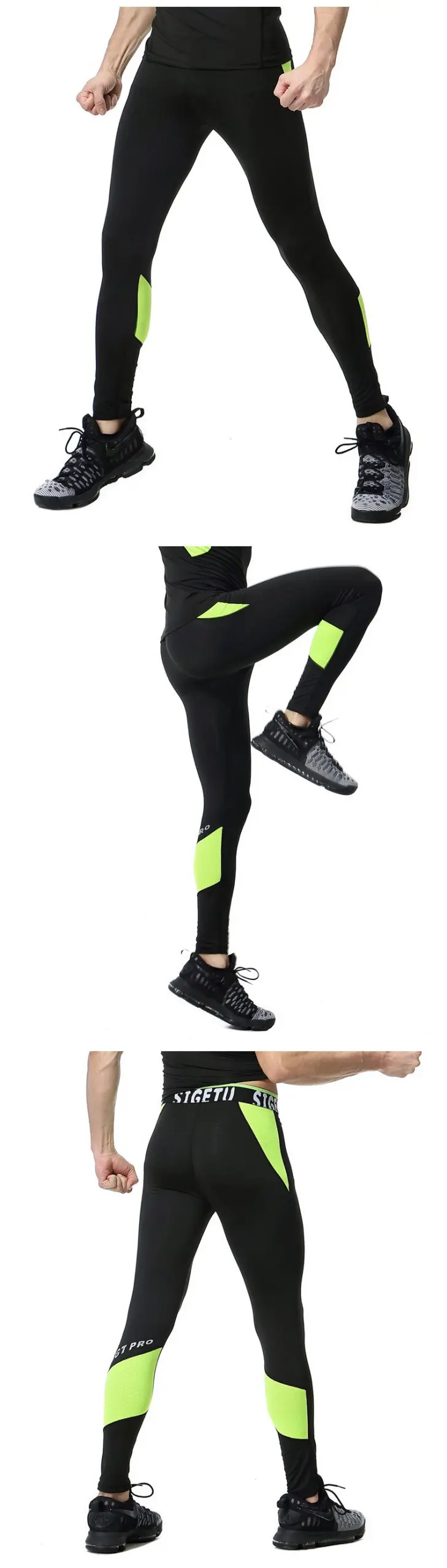 Men's Compression Leggings Black & Neon Yellow - Image 2