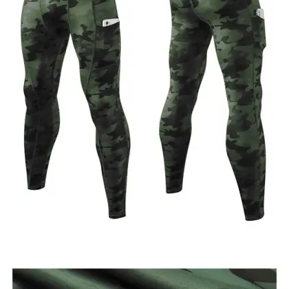 Men's Camo VSQLR Running Leggings - Black & Green