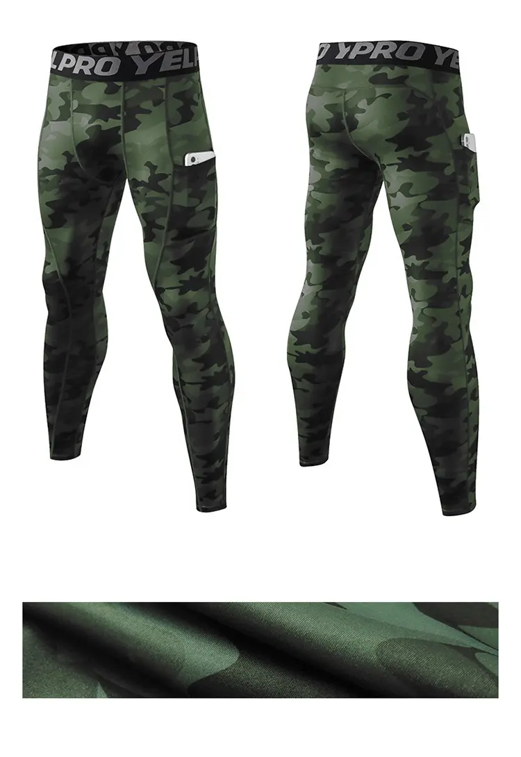 Men's Camo VSQLR Running Leggings - Black & Green