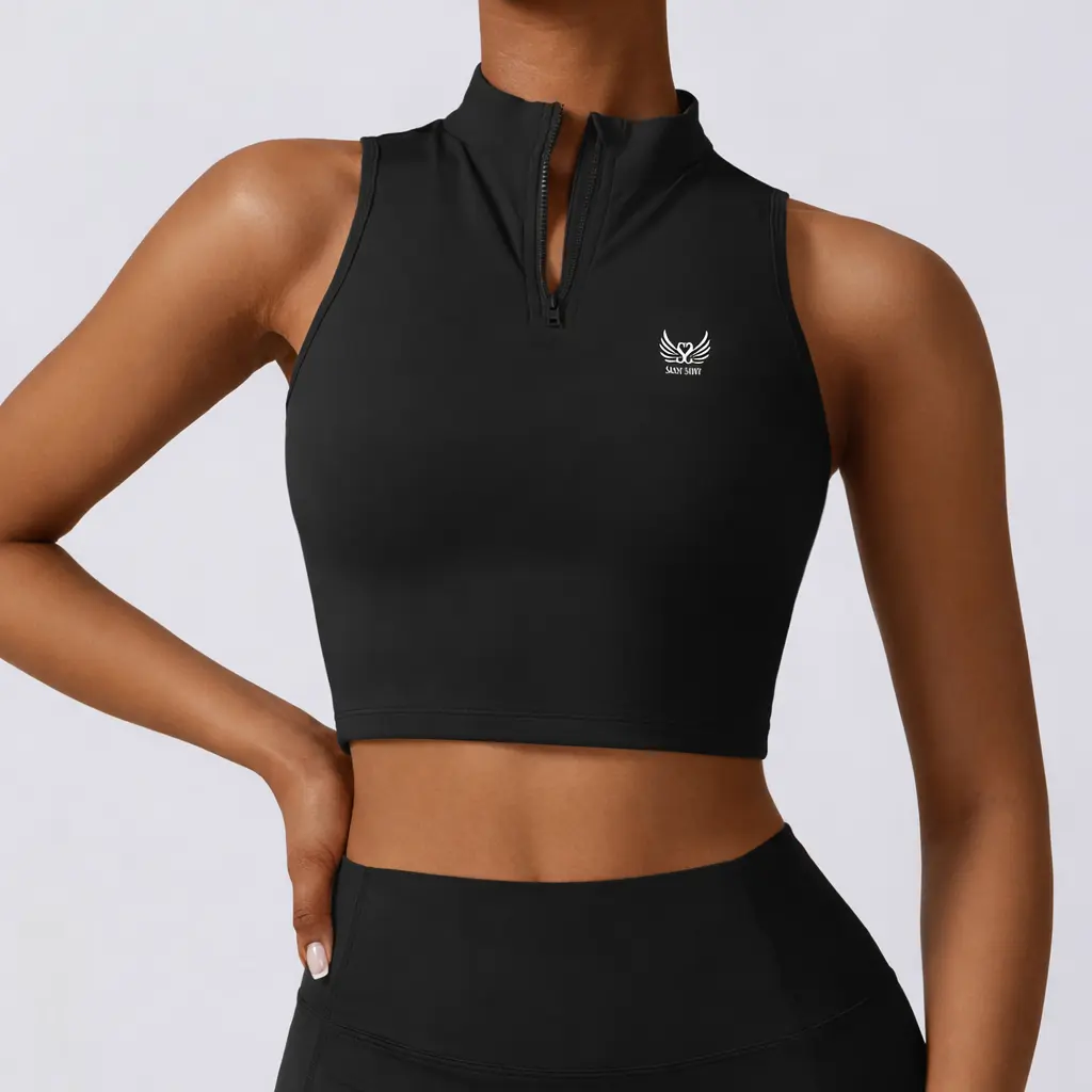 Front Zipper Crop Top